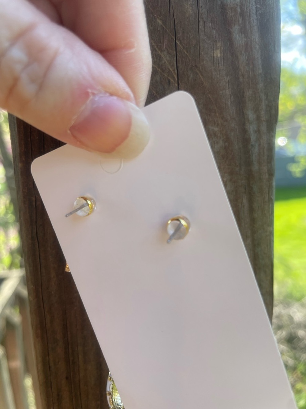 Gold Floral Pearl Drop Earrings with White Polka Dot Ladybug - Picture 9 of 11